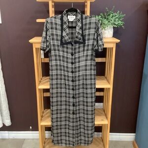 Vintage 90s Black & White Seersucker Button Front Shirt Dress Size 8 | Jessica